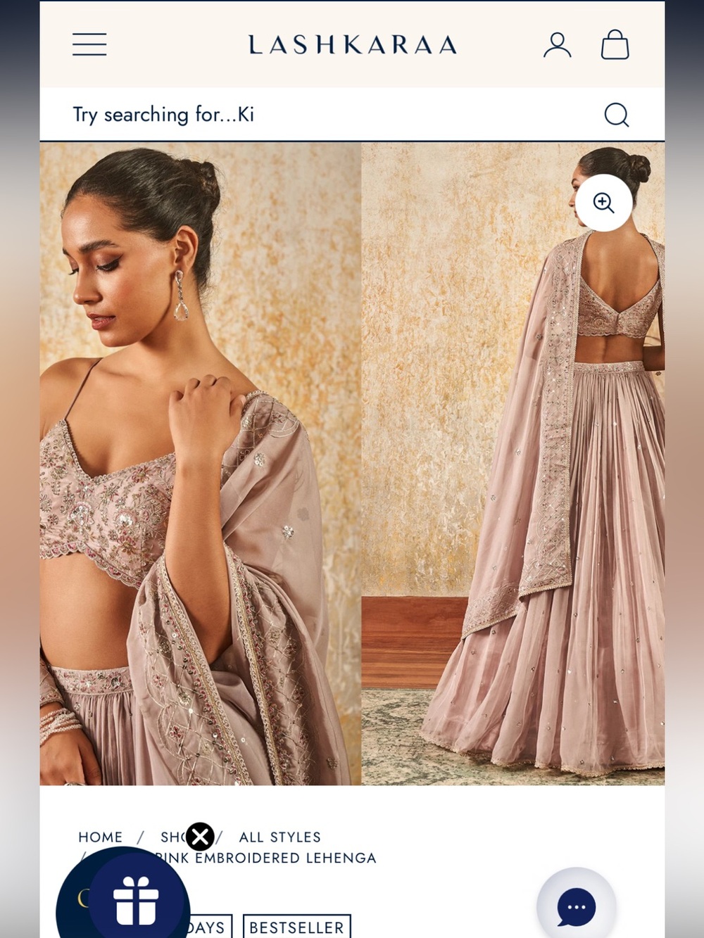Lashkaraa Dusty Pink Embroidered Lehenga